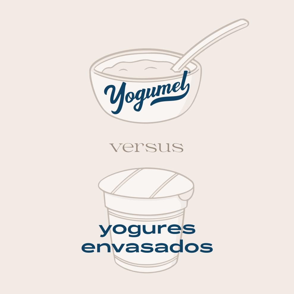 Contingut comparatiu amb una il·lustració de fons entre Yogumel i els iogurts envasats